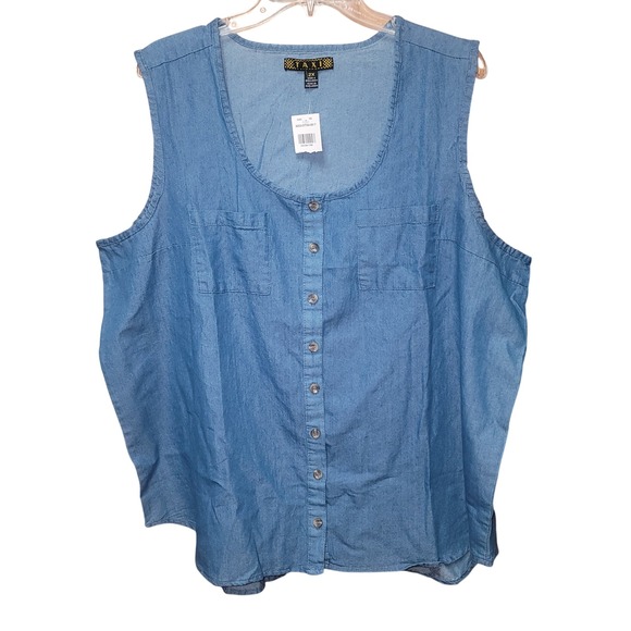 Women's Denim Button Down Top‎ 2X Country Boho Beachy Summer Peasant Hippie Punk - Picture 1 of 8
